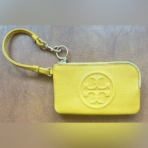 Tory Burch Perry Bombe Zip Card Case Golden Sunset Yellow Leather Wristlet
